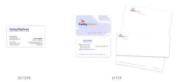 A b2c rebrand for Canby Telcom included a stationary package.