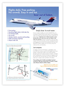 A new brand launch for a new service, Fly Salem, included marketing materials to get the word out.