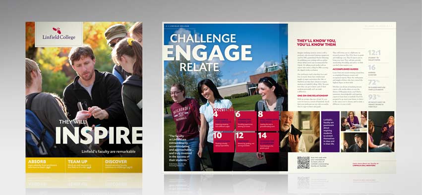 Student recruitment and a brand refresh for Linfield College means a new bold look, as seen in this viewbook.