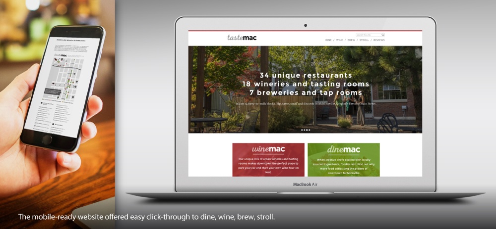 The mobile-ready website offered easy click-through to dine, wine, brew, stroll in this tourism marketing campaign.
