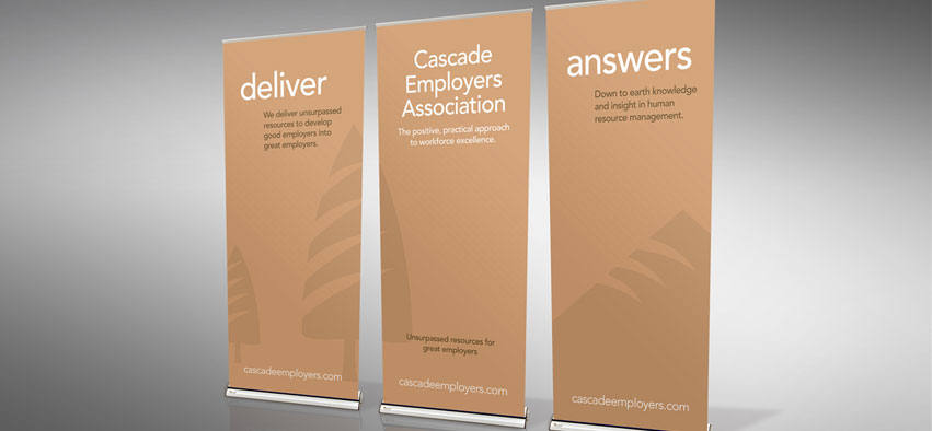This nonprofit marketing brand refresh included posters displaying Cascade Employers Association's core values.