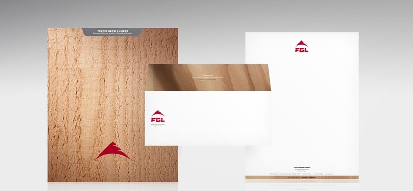 The Forest Grover Lumber rebrand included completely new marketing materials, including stationary.