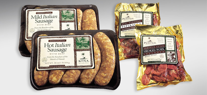 New labels are used Kona Specialty Meats: Italian sausage.