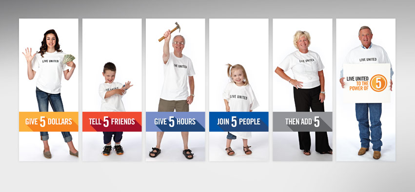 Nonprofit marketing for United Way meant a new positioning strategy and new marketing materials: Hanging banner.