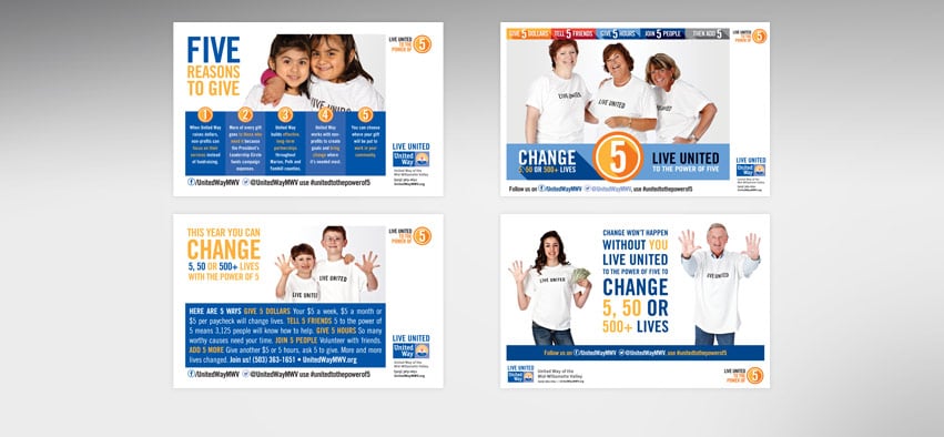 Nonprofit marketing for United Way meant a new positioning strategy and new marketing materials: Posters..