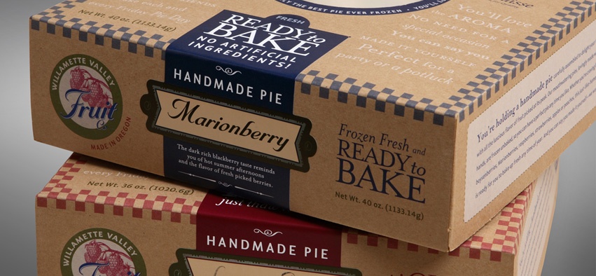 The new food packing for these pies are distinctive with their hand-crafted look.
